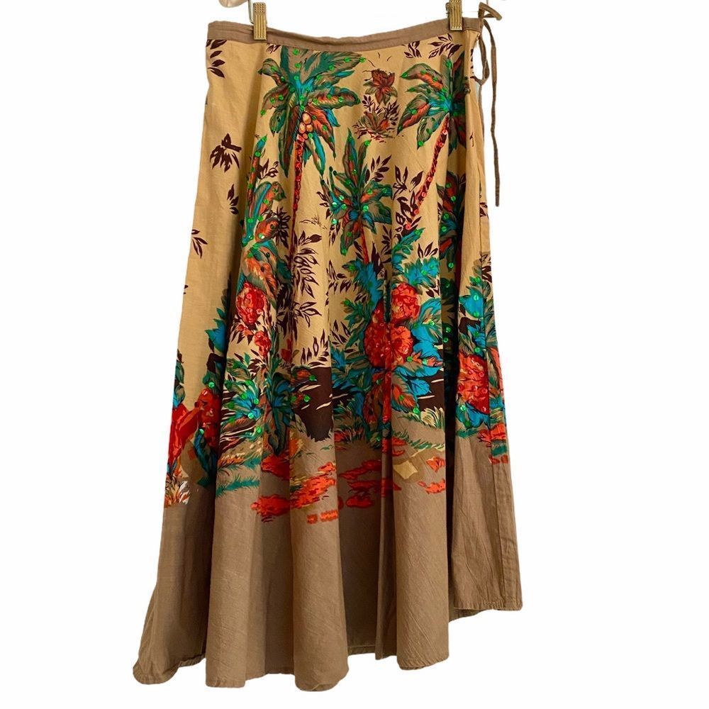 Vintage Tropical Hawaiian Skirt Palm Trees Sequins